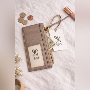 Hobo Pebbled Leather Carte Card Case Slim Wallet Taupe